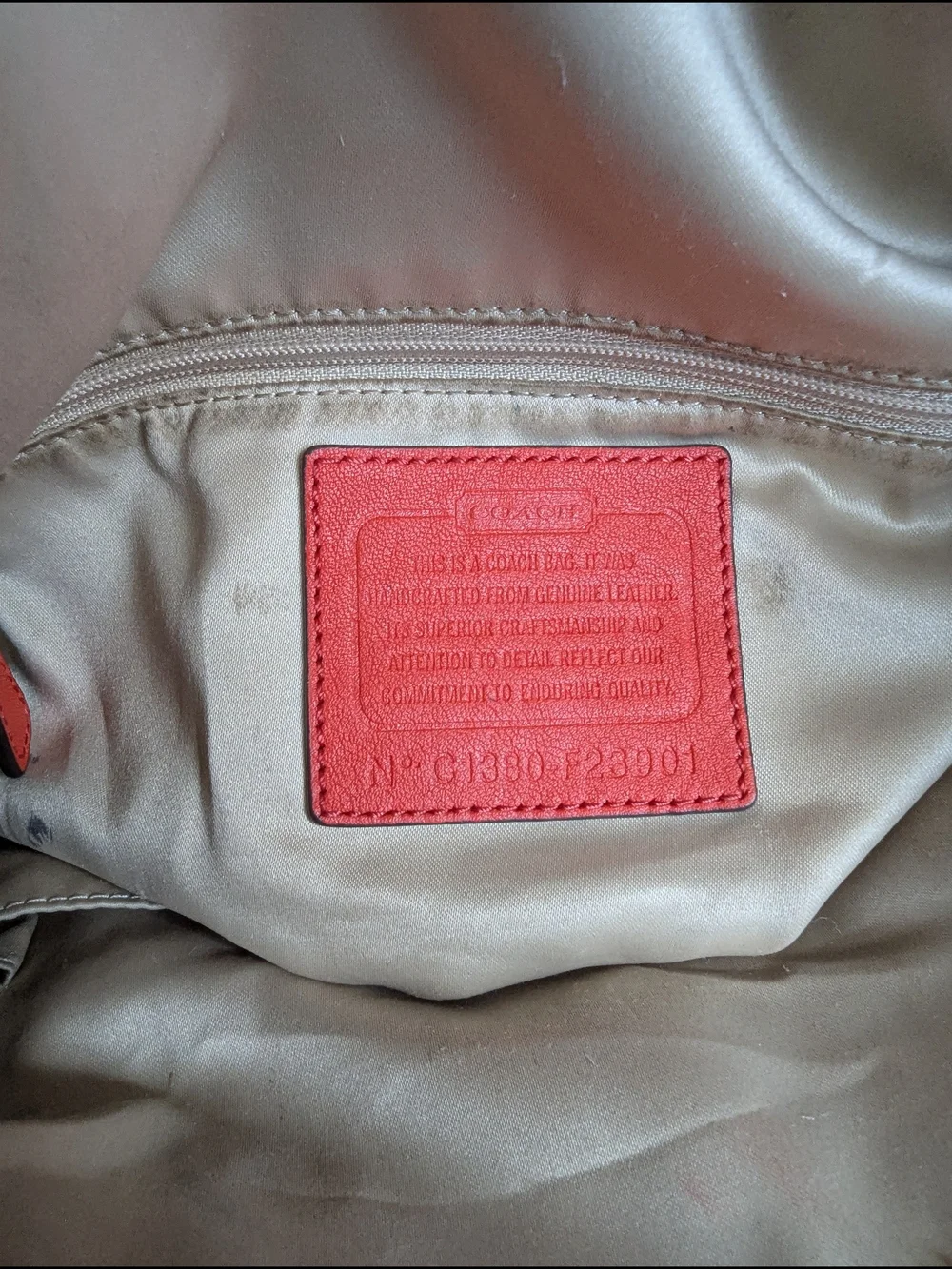 Coach Red Leather Tote Bag with Front Zip Pocket